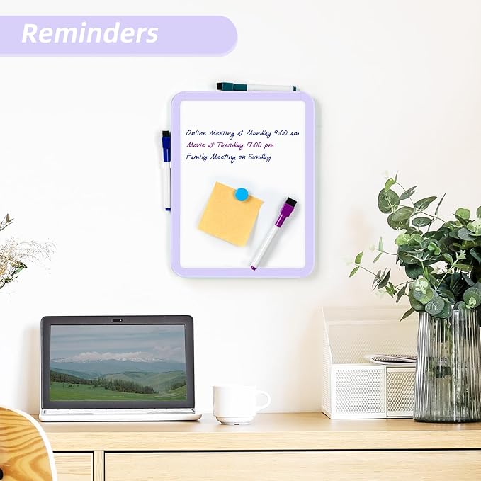 VUSIGN Small White Board Dry Erase, 8.5'' x 11'' Magnetic Dry Erase Board, Mini Whiteboard with Markers for Fridge, Wall, Locker, Purple (Pack of 3)