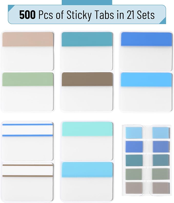 Mr. Pen- Sticky Index Tabs, 500 Pcs, 21 Sets, Colorful | Writable Colored Pages Markers Labels for Reading Notes, Books, Binders, Notebook, Folders and Classify Files