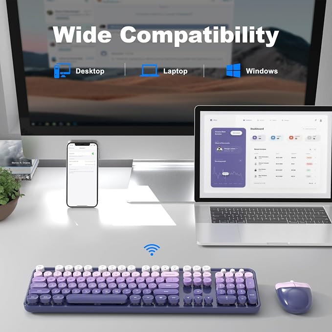 KNOWSQT Wireless Keyboard and Mouse Combo - Purple-Gradient Colorful 2.4G Typewriter Full-Size Cute Keyboards - USB Receiver Plug and Play, for Computer, PC, Laptop, Desktop, Windows