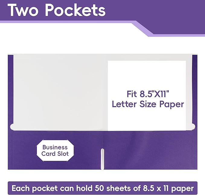 50 Packs Purple Two Pocket Folders,File Folder Letter Size,8.5x11Inches File Folders for Office,School and Home,Organizer File Folder