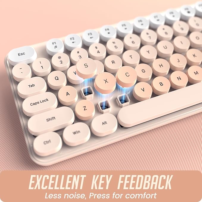 Wireless Keyboard and Mouse, Full-Sized Typewriter Keyboard Silent, Creamy | USB Full-Sized Quiet Keyboard, Cute Colorful Round Keycaps, Plug & Play, Compatible with PC, Computer, Laptop