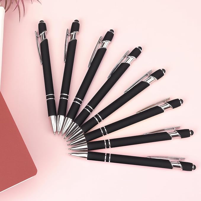 Bribobo 8 Pack Ballpoint Pen 2-in-1 Stylus, 1.0 mm Black Ink | Retractable Metal Pen With Stylus Tip for Touch Screens