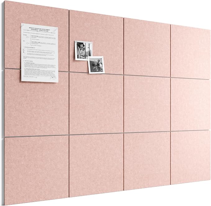 Bumusty 48" x 36" Large Cork Board Alternative, Pink | 12-Pack Felt Bulletin Board Tiles, 60 Adhesive Tabs, 30 Pushpins, Home, Office, Classroom, Vision Board