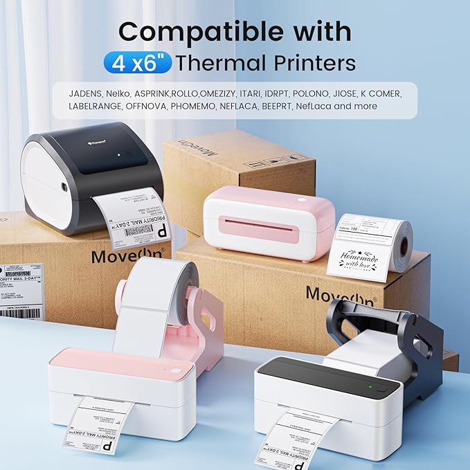Phomemo Thermal Labels 4x6 for Shipping Packages, Direct Printer Label Paper 4x6 Shipping Labels Compatible with Rollo Zebra Btother MUNBYN Phomemo Nelko Omezizy, 500 pcs Shipping Seals Sticker