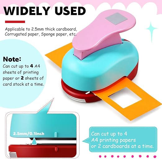 CHENGU 6 Pcs Square Punch Set 3in/2in/1.5in/1in/0.6in/0.3in Scrapbook Hole Punchers Crafting with 10 Sticker Paper Square Cutter Scrapbook for Office Supplies DIY Albums Photos(Multicolor)