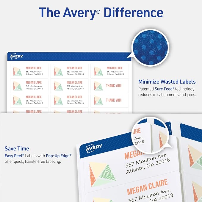 Avery Easy Peel Printable Address Labels with Sure Feed, 1" x 2-5/8" Customizable Stickers, White, 15,000 Blank Mailing Labels, Great for Mailing, Shipping, and More (5-Pack of 5160)
