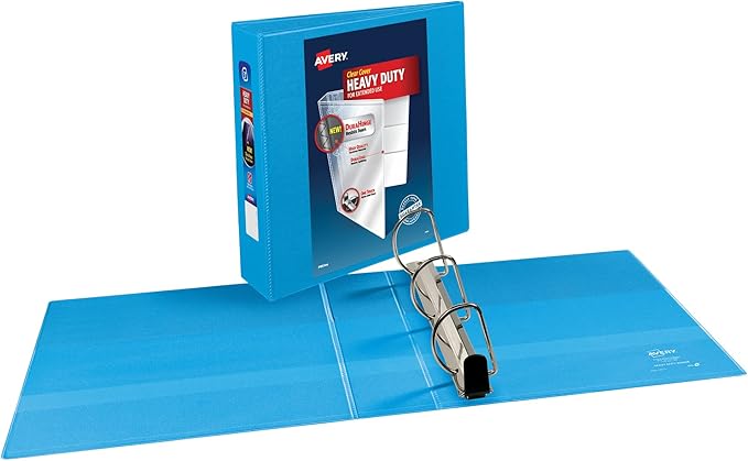 Avery Heavy-Duty View 3 Ring Binder, 3" One Touch Slant Rings, Holds 8.5" x 11" Paper, 1 Light Blue Binder (05601) (Pack of 4)