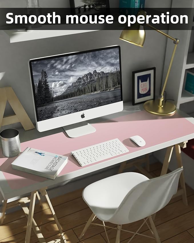 Non-Slip Desk mat,PU Leather Desk Pad Protector, Office Desk Mat, Large Mouse Pad,Desk Blotter, Laptop Desk Pad, Waterproof Desk Writing Pad for Office and Home (Rose Pink, 40" x 17")
