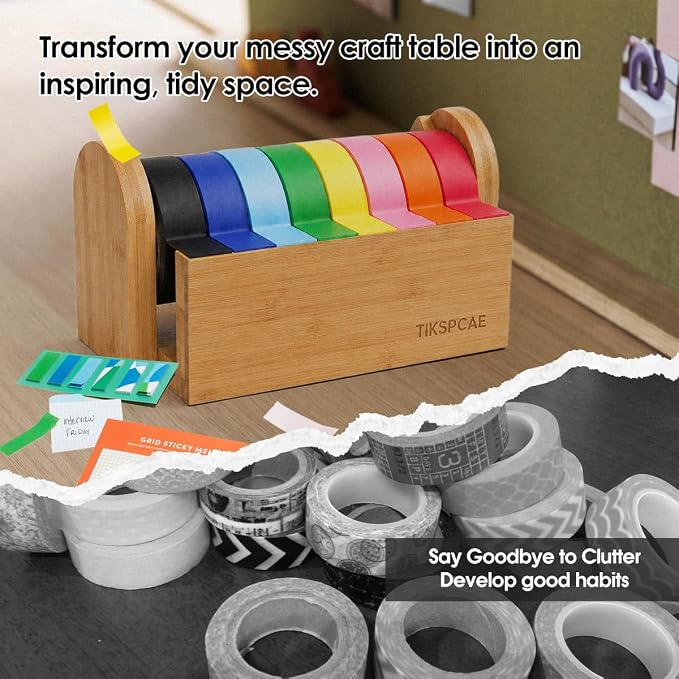 Masking Tape Dispenser,Multi Roll Craft Tape Cutter Holder with Acrylic Serrated Cutter,Bamboo Wooden Washi Tape Storage Organizer for Kids Art DIY Crafts,Gift,Home Classroom Office