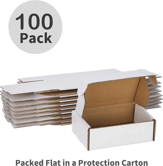 100 Pack 6x4x2 inches Small Shipping Boxes, Kraft Corrugated Cardboard Boxes for Mailing Packing, White