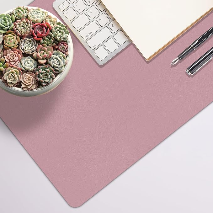 Leather Desk Pad Mat, Dusty Pink Desk Mat, 31.5" x 15.7" | Non-slip and Waterproof Computer Mat, Desk Protector for Office/Home, Desk Accessories for Women