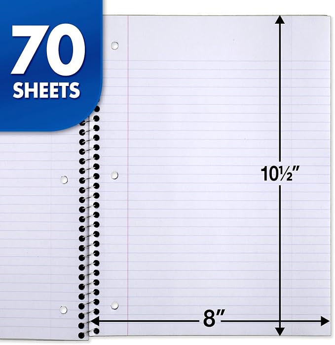 Mead Spiral Notebook, 12 Pack, 1 Subject, College Ruled Paper, 7-1/2" x 10-1/2", 70 Sheets per Notebook, Colors Will Vary (830063-ECM25)