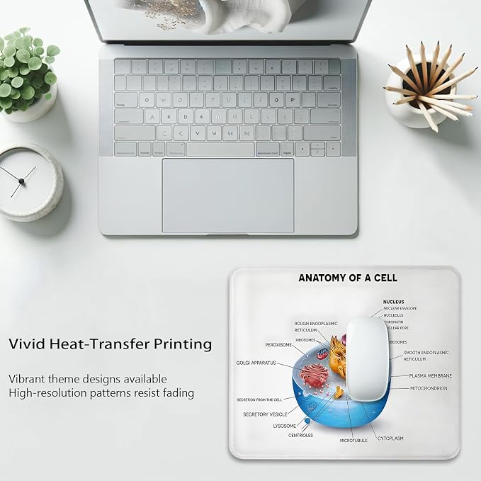 Cell Anatomy Microscopic Components Mouse Pad, Science Durable Desk Mat | Colorful Vivid Microbiology Design, Cute Mousepad Stitched, Anti-Slip Base Smooth Surface, 9.5 x 7.9 Inches