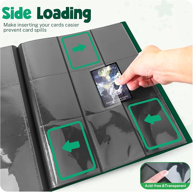 Card Binder, 9 Pocket Trading Card Album Folder,20 Pages, 360 Card Capacity Sports Card Binder, Premium Card Binders Compatible with MTG, TCG, Baseball Cards (Green)