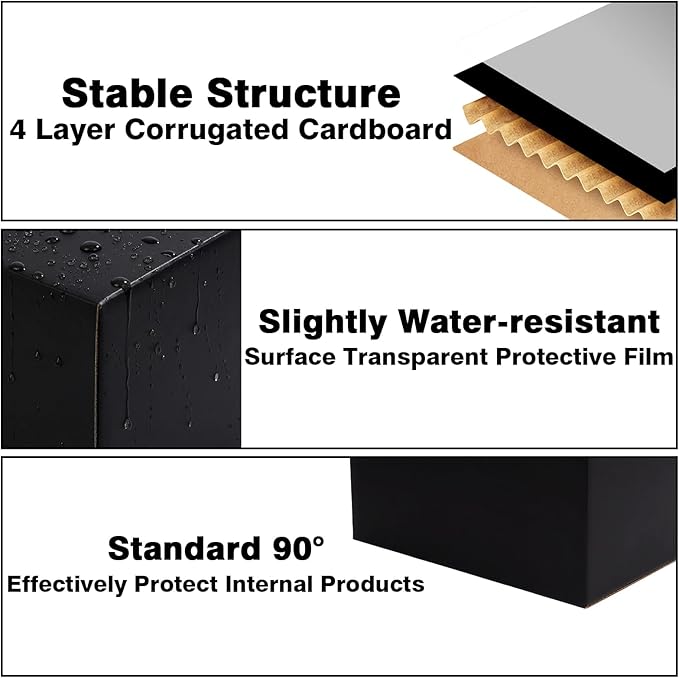 8x8x4 Black Shipping Boxes, 30 Pack Medium Mailer & Packaging Boxes for Small Business, Heavy Duty Corrugated Cardboard, Ideal for Shipping & Packaging