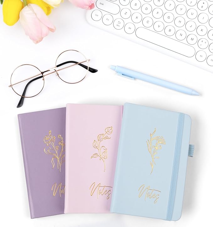 3 Pack Pocket Journaling Notebooks, A6 Small Notebook Total 360 Pages Journaling Notebooks For Note Taking Journals For Writing Mini Note Pads With Pen Holder 100 GSM Thick Paper(Pink,Blue,Purple)