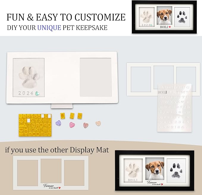 MYPAWLETS Paw Print Frame Kit,Dog/Cat Paw Print Kit,Soft Pawprint Clay&Clean Touch Ink Pad,Pet Paw Print Impression Kit with Customization Tool,Wooden Pet Memorial Frame,DIY Dog Lover Gifts-Black