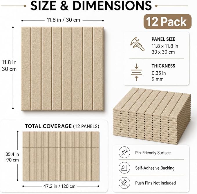 Stripe Felt Bulletin Board Tiles, Cork Board Alternative 48 x 36 in | 0.35 in modular felt wall tiles for notes, photos, schedules, reminders in offices, classrooms, home and office workspaces