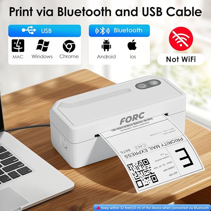 Forc Shipping Label Printer,4X6 Thermal Label Printer for Small Business & Office Package,Compatible with Android, iOS, Windows and Mac, Widely Used for Amazon,UPS,Etsy,USPS