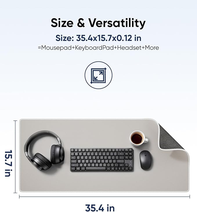 Waterproof Large Gaming Mouse Pad with Durable Stitched Edges, Non-Slip Rubber Base, Grainy Jacquard Mouse Mat Desk Pad for Home Office Gaming, 35.4''x15.7''x0.12'', Matte Beige