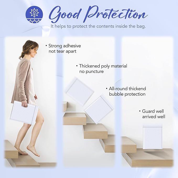 Fuxury Bubble Mailers 9.5x14.5" 25 Pack White Large Padded Envelopes Usable Size 9.5x13.5" Self Seal Bubble Envelopes Padded Mailers Shipping Bags for Mailing book Shirt Small Business #4