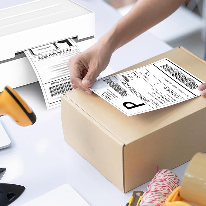 Fuxury Thermal Labels 4x6 200 Labels Fanfold Direct Shipping Label with Perforated and Strong Adhesive Mailing Stickers Paper Thermal Printer Sticker for Most Printer Shipping Supplies