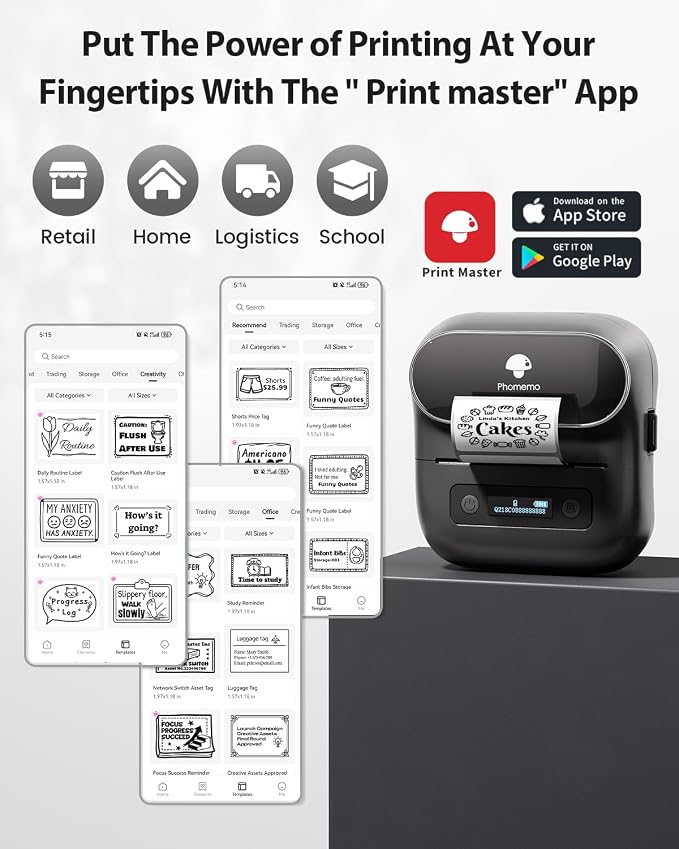 Phomemo Label Maker,M220 Label Printer, Bluetooth Label Maker Machine | 3 Inch with 7900+ Icons,1900+ Templates,550+ Fonts,for Kids School Items,Small Business,Large Sticker