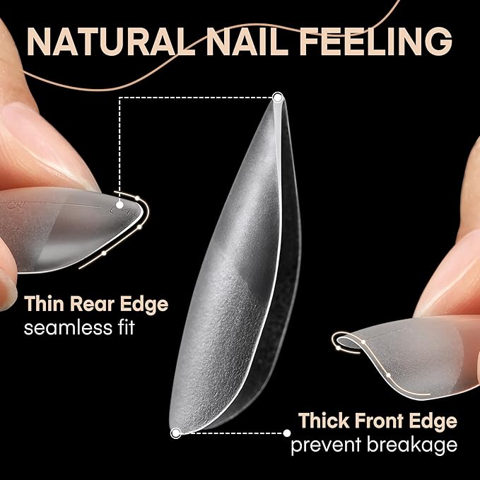 Short Almond Nail Tips, 504pcs Full Cover Soft Gel Nails Tips 15 Sizes No C Curve Almond Shape Nail Tips for Acrylic False Nails Professional for Nail Extensions Salons Home DIY