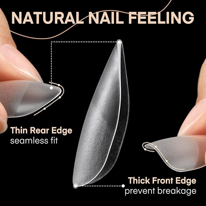 Luckyfairy Short Almond Nail Tips, 504pcs Full Cover Soft Gel Nails Tips 15 Sizes No C Curve Almond Shape Nail Tips for Acrylic False Nails Professional for Nail Extensions Salons Home DIY