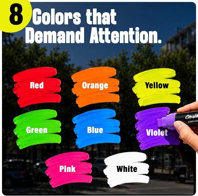 8 Washable Window Markers for Cars, Auto Glass, Chalkboard - 15mm Jumbo | 3 in 1 Nib, 28g Ink - Liquid Chalk Markers for Blackboard, Bistro, Menu Board - Loved by Teachers, Kids, Artists, Businesses