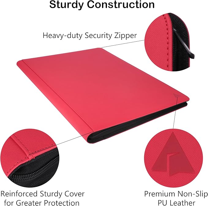 Rayvol Premium 2300 Pockets Card Binder, Large 36-Pocket 2000+ Ringless Trading Card Album - Side Loading UltraSonic-362304 Tech Zip Binder for TCG -Red