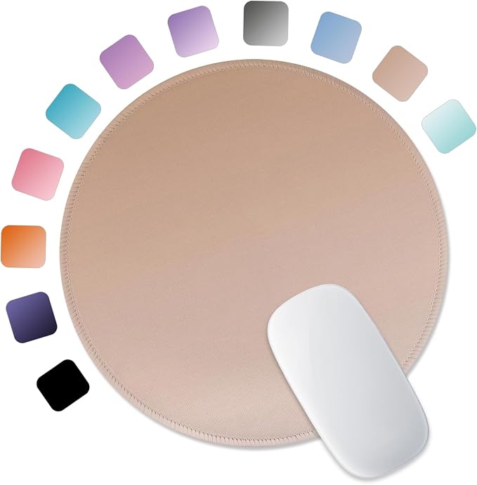 ITNRSIIET Mouse Pad Non-Slip Rubber Base Smooth Surface Stitched Edges Waterproof Durable Compatible with All Mice for Office & Gaming, Desk Accessory, Diameter 8.7 inch, Camel Gradient