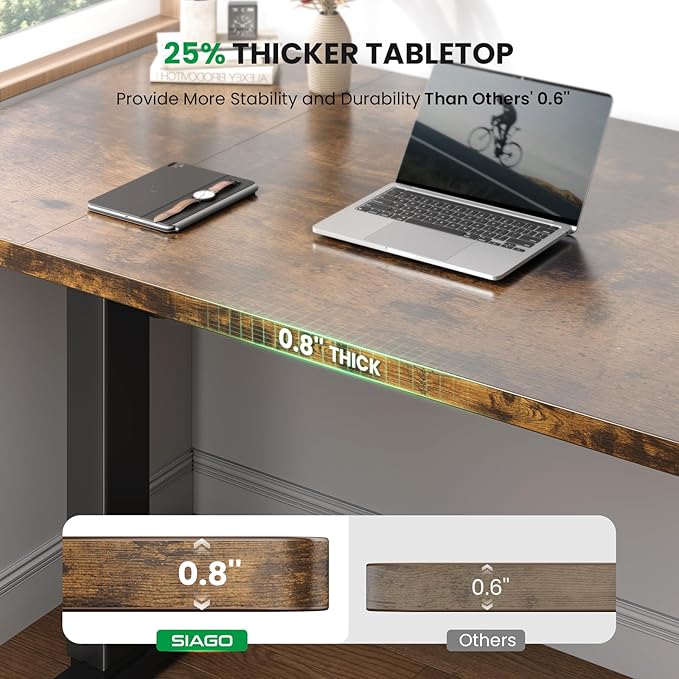 SIAGO Electric Standing Desk Adjustable - 63 x 24 Inch Sit Stand up Desk with 0.8 Inch Thick Tabletop - Adjustable Height Table with 3 Memory Preset, Cable Management for Home Office