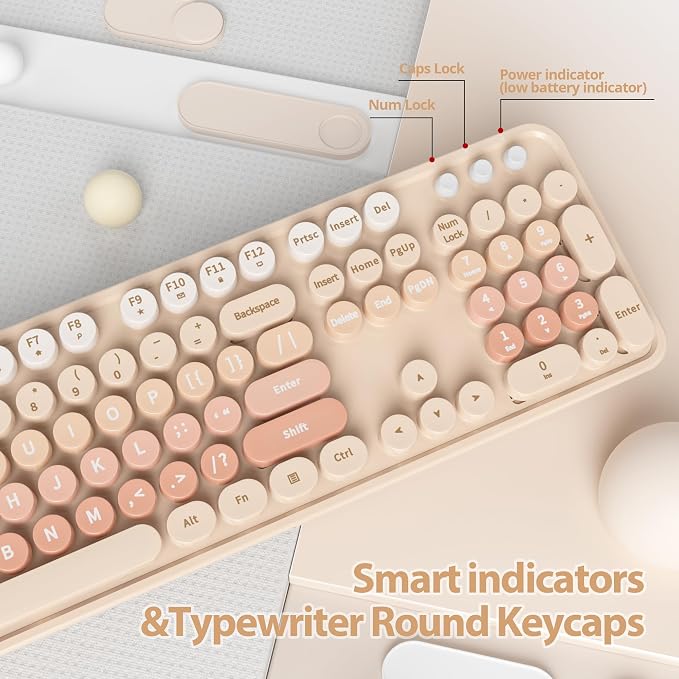 Wireless Keyboard and Mouse Set, Retro Typewriter Keyboard Brown | 1600DPI Full Size With Number Pad & Mouse,Compatible With All Windows,Ideal For Computer, PC, Notebook, Laptop