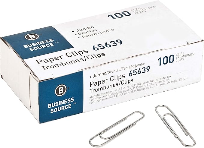 Business Source Paper Clips, Jumbo, .041 Wire Gauge, 1000/ Pack, 41 Mile (65639)