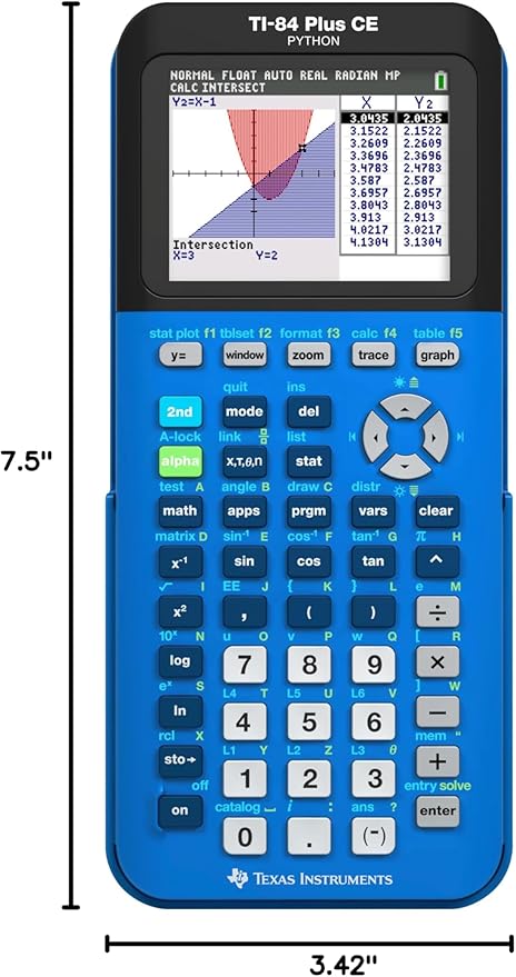 Texas Instruments TI-84 Plus CE Color Graphing Calculator, Bionic Blue Small