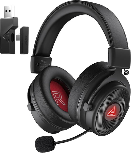 EKSA Wireless Gaming Headset for PC, USB Headphones with Retractable Microhpone, Surround‑Tuned, 20ms Ultra-Low Latency, 50Hr Battery, 2.4G Bluetooth Wired Computer Headset for PS4 PS5 Laptop