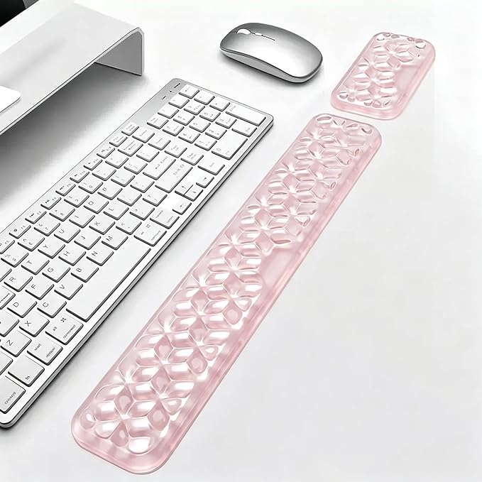 Mouse Pad with Wrist Rest, Soft Cloud Gel Keyboard Mouse Pad Set with Hand Wrist Support, Cute Non Slip Office Desk Accessories for Comfort/Pain Relief/Computer/Laptop (Pink Diamond)