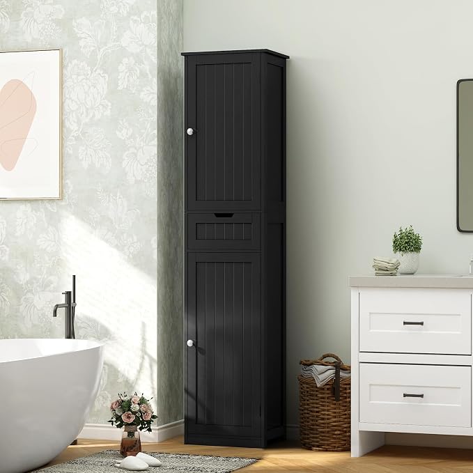 Iwell 67" H Bathroom Storage Cabinet, Tall Bathroom Cabinet | Narrow Storage Cabinet with Doors and Drawer, Adjustable Shelves, Floor Cabinet for Bathroom, Living Room, Kitchen