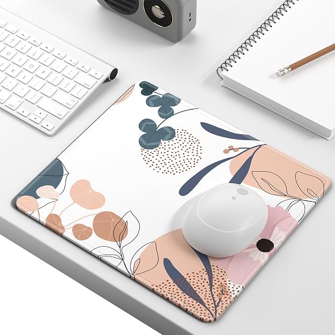 Mouse Pad, Minimalism Marble Style Computer Pad, Anti-Slip Rubber Mouse Mat with Stitched Edges for Gaming, Office, Laptop, PC, Women, 9" x 8" Thick 3 mm, Minimalist Flower