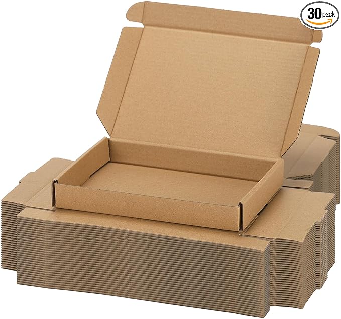 7x5x1 inch Shipping Boxes Set of 30 Brown, Inner Size 6.6x4.6x0.6 inch Cardboard Box Mailers for Small Business Packaging Mailing or Gift Wrapping Giving