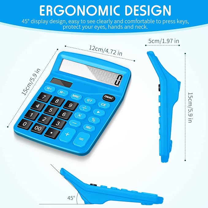 8 Pack 12 Digits Calculator Bulk Calculators Desktop Solar and Battery Dual Power Large LCD Display and Sensitive Butto Handheld for Office, School, Home(Dark Blue)