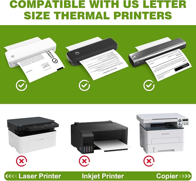 TUXIYA 300 Sheets Thermal Printer Paper 8.5 x 11 Inch | BPA free Advanced Thermal Printing,US Letter Size Thermal Paper Compatible Most Portable Printers