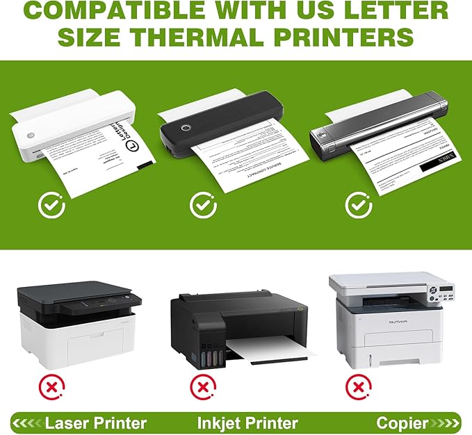 100 Sheets Thermal Printer Paper 8.5 x 11 Inch,BPA free Advanced Thermal Printing, US Letter Size Thermal Paper Compatible Most Portable Printers