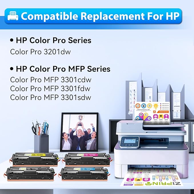 218X Toner Cartridges 4 Pack with Chip - 3301fdw Compatible Replacement for HP 218A 218X Color LaserJet Pro MFP 3301fdw 3301sdw 3201dw 3301cdw Printer High Yield W2180A (Black Yellow Magenta Cyan)