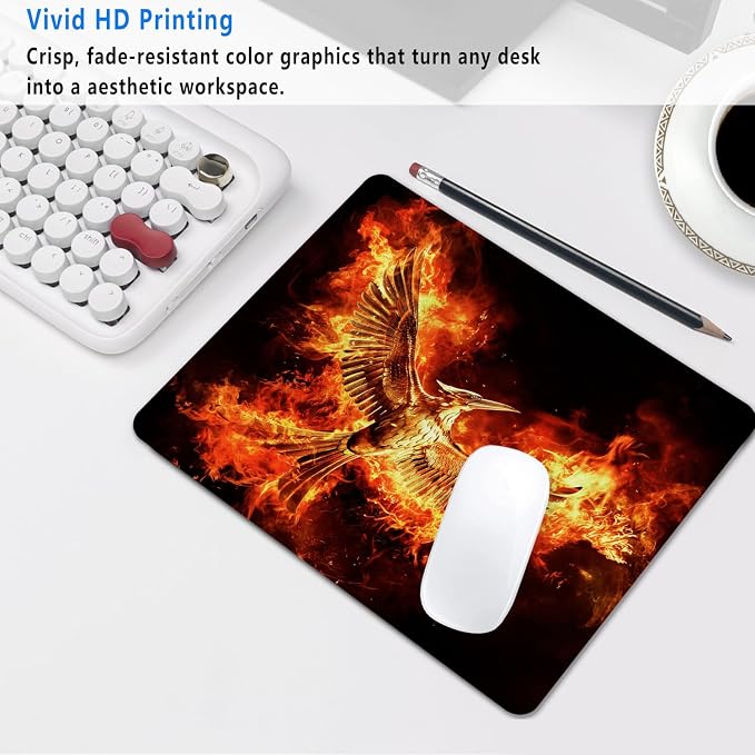 Fire Phoenix Mouse Pad, 9.5"x7.9" Cool Computer Laptop Mousepad | Personalized mouse pad with fiery phoenix design. Premium smooth cloth surface, 3mm cushion & non-slip rubber base.