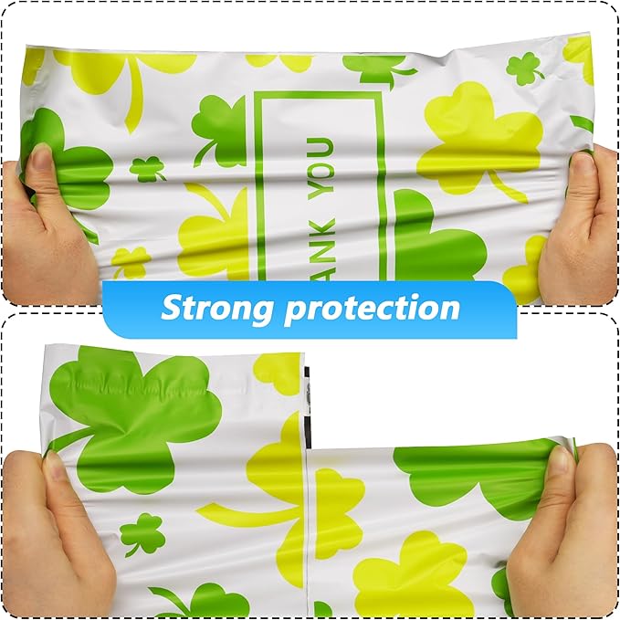 St Patrick's Day Poly Mailer 10x13 Inch 25 Pcs, Waterproof and Tear-Resistant Shipping Bags for Clothing, Poly Bags for Shipping, Clovers Printed Packaging Bags