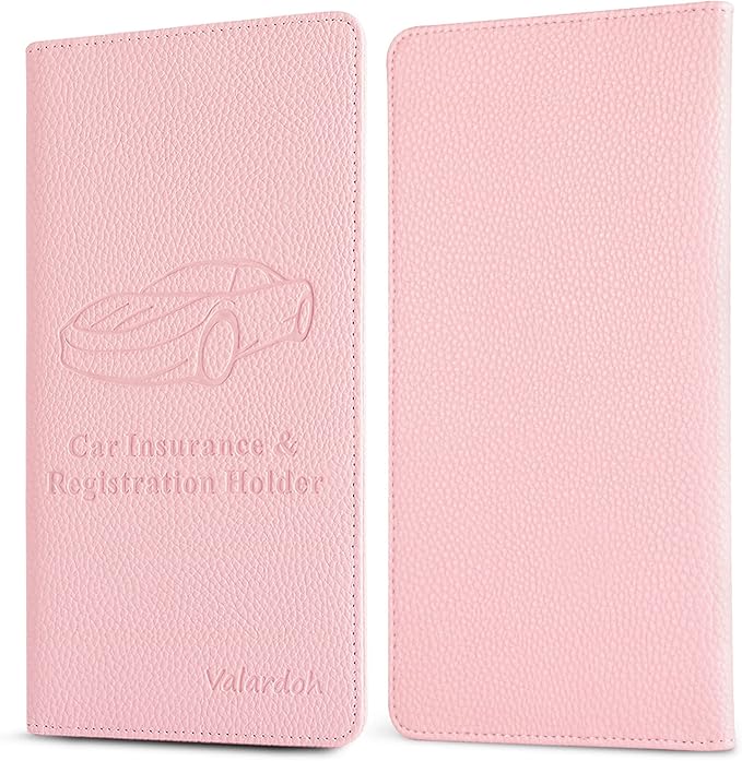 Premium Car Registration and Insurance Card Holder, Car Document Holder for Cards, Driver License & other Essential Documents (Pink)