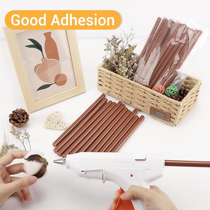 Brown Hot Glue Stick, 24 PCS 0.43" Dia x 8" Long Fbric Glue Sticks for Craft, Adhesive Hot Melt Gluing Sticks for Crafting, Woodworking, Decoration, Bonding Repair, Wax Sealing