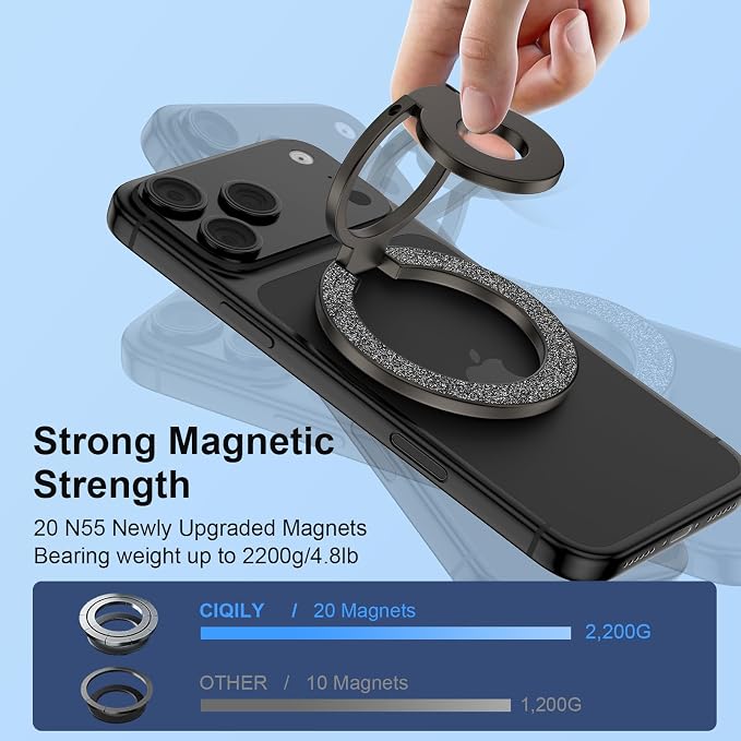 MagSafe Phone Grip Magnetic Finger Holder for Samsung Galaxy S26 S25 Ultra S24 S23 S22 S21 A17 A16 A15,Two-Sided Magnetic Finger Ring Grip Adjustable Kickstand for iPhone 17 Pro Max 16e 16 15 14 13 12